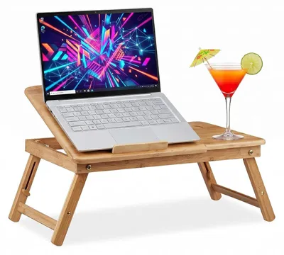 Produktbild von TRANKIELO® – Höhenverstellbarer Bambus-Laptop-Tisch – Neigbar, ergonomisch, platzsparend – 30 x 69 x 35 cm