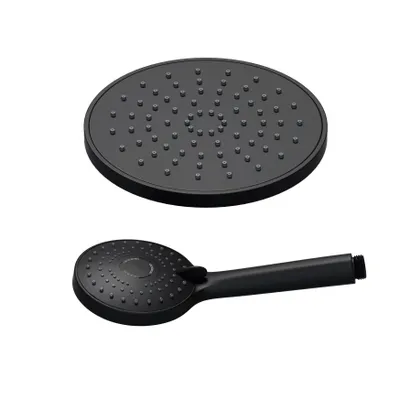 Produktbild von JOHO ABS Kopfbrause 8 Zoll Regendusche Duschkopf mit Handbrause, Runden Einbauduschkopf Mit Anti-Kalk Düsen D20cm Schwarz