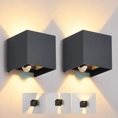 Obrázok produktu pre ZMH LED vonkajšie nástenné svietidlo, 2 kusy, s detektorom pohybu, 6W, IP54, 3000K, nastaviteľný uhol vyžarovania, dosah senzora. Vhodné ako osvetlenie chodby alebo vonkajšie osvetlenie vchodu