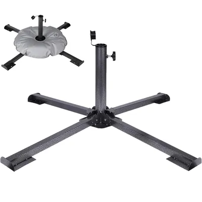 Produktbild von Tragbarer Schirmständer aus Eisen, klappbar, stabiler Standfuß für Schirme, wetterfest, für Garten und Outdoor