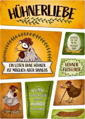 Produktbild von Hühner Kühlschrankmagnete 8er Set Zum Thema Huhn Hahn Henne Hühnerstall Liebe Ei