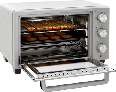 Produktbild von Minibackofen, 21 L Toasterofen mit 1 Drahtgestell und 1 Backblech, 3 Kochmodi, 100 °C-230 °C, Edelstahl, Glas, Silber