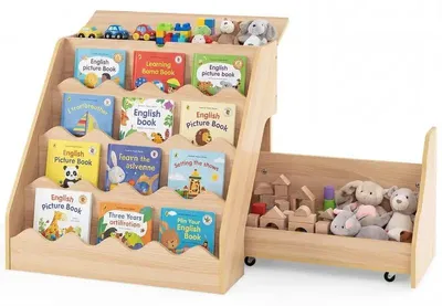 Produktbild von 2-in-1 Kinderbücherregal und Spielzeugaufbewahrungsorganizer Natur