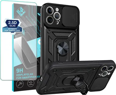 Produktbild von Armor Handyhülle für Apple iPhone 12 Pro Max mit 9H Displayglas Displayschutz Kameraschutz Handy Panzer Case Cover Schutzhülle Outdoor Farbe: Schwarz