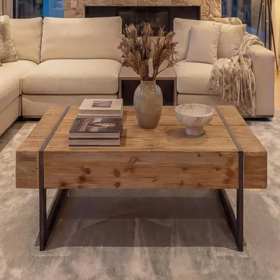 Produktbild von Couchtisch HWC-A15a, Wohnzimmertisch, Tanne Holz rustikal massiv MVG- 40x120x60cm  naturfarben