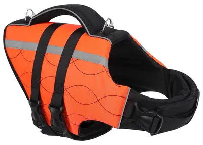 Produktbild von Hunderettungsweste Schwimmweste Hund - 2 Edelstahlringe - Reflektierende Seitenstreifen - Verstellbar - Orange und Grün