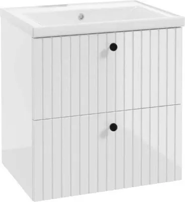Produktbild von DomoDomo Badezimmerschrank mit geriffeltem Waschbecken 60 cm weiß glänzend Rietti