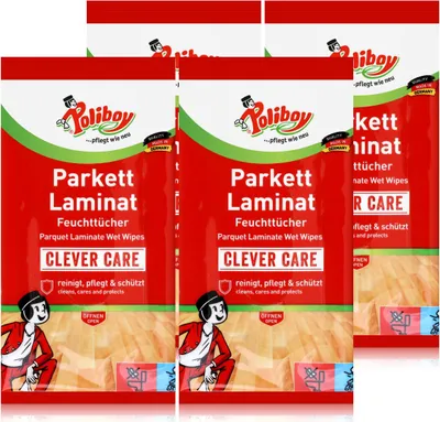 Produktbild von Poliboy Parkett Laminat Feuchttücher 15 Tücher - Reinigt & schützt (4er Pack)