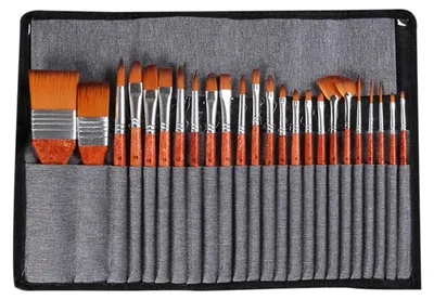Produktbild von Pinselset 24 Stück - Nylonhaar - Spitz und Flach/Rund - Aquarell/Acryl/Öl - Künstlerqualität - Pinsel
