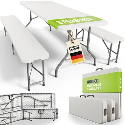 Produktbild von Juskys Bierzeltgarnitur Bayreuth 3-teilig & klappbar – 180 x 70 x 74 cm –2 Bierbänke & 1 Biertisch – Gartenmöbel-Set Festzeltgarnitur Sitzgarnitur