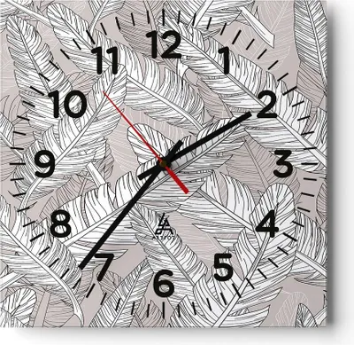 Produktbild von Wanduhr - Quadrat - Glasuhr - Feder Grafiken - 40x40cm - Schleichendes Uhrwerk - Lautlos - zum Aufhängen bereit - Dekoration Modern - Wanddekoration aus Glas - C4AC40x40-3560