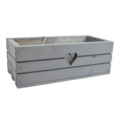 Obrázok produktu pre Drevený kvetináč z masívneho dreva v tvare srdca – sivý, 40 cm