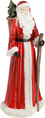 Produktbild von Weihnachtsmann Figur mit Tannenbaum & Geschenkkorb - Festliche Deko in Rot, Weiß, Grün, Gold, H36cm