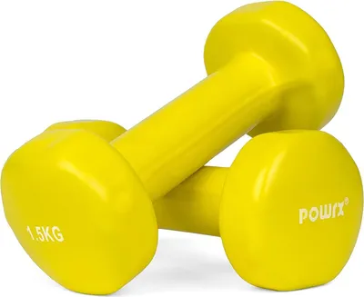 Obrázok produktu pre POWRX Vinylové súpravy činiek 0,5kg - 10kg | 1lbs-22lbs – Ideálne sady závaží pre ženy, dĺžka 8,6" a priemer 1,8 palca, 2 x 1,5 kg, žltá