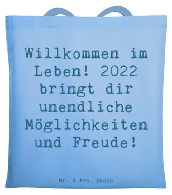 Produktbild von Mr. & Mrs. Panda Einkaufstasche Spruch 2022 Geburtstag Freude - Sky Blue - Geschenk, Geburtstagsgeschenk, unvergesslicher, Inspiration, besondere Geburtstagsgeschenke