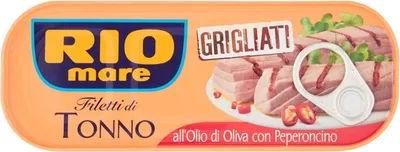 Produktbild von 3x Rio Mare Filetti di Tonno Grigliati all'olio di oliva con Peperoncino Gegrillte Thunfischfilets in Olivenöl mit Chili Pfeffer 120g