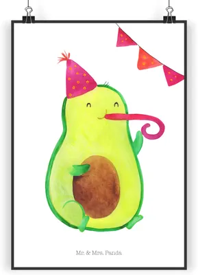 Produktbild von Mr. & Mrs. Panda Bild Avocado Party Zeit DIN A3 - Weiß - Geschenk, Schulabschluss, Genießen, wanddeko, Plakat, Geburtstag, drucke, Happy Birthday, wandkunst