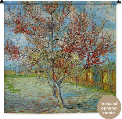 Produktbild von MuchoWow® Wandteppich Wandbehang Der rosa Pfirsichbaum - Vincent van Gogh 120x120 cm Tapisserie Dekoration Wandtuch - Modern - Baumwollgewebe