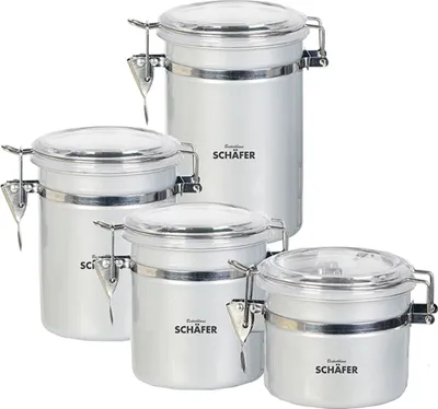 Zdjęcie produktu dla 4-częściowy słoik do przechowywania Metalowa pokrywka ze stali nierdzewnej z okienkiem Pojemnik Szklany słoik na herbatę, kawę, przyprawy i nie tylko Biały