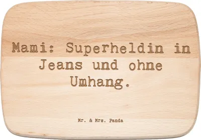 Produktbild von Mr. & Mrs. Panda massivholzbrett Spruch Mami Superheldin - Transparent - Geschenk, Freude, Geburtstag, Alltag, Mom, vesperbrettchen, Frühstücksbrett, Stärke, Küchenbrett