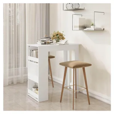 Produktbild von Bartisch mit Regal, Stehtisch, Tresentisch, Bistrotisch, Küchentisch, Loungetisch, Tisch, Weiß, 102x50x103,5cm, Holzwerkstoff