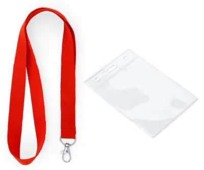 Image de 100 lanières en polyester avec mousqueton + 100 badges transparents en PVC, format vertical