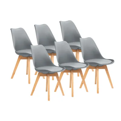 Produktbild von FURNIFY® 6er Set Esszimmerstühle BJÖRN | Skandinavische Stühle mit Polyurethan Kissen & Buchenholz-Beinen | Grau