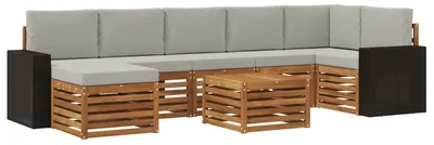 Image de vidaXL Ensemble de canapés d'extérieur avec coussins 8 pièces Naturel et gris clair