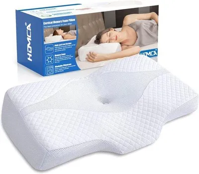 Immagine prodotto di Cuscino ergonomico per il collo Unyqoos® in memory foam, dimensioni 61x41x9/10,5 cm – supporto per la colonna cervicale, incavo centrale per la testa, 2 altezze, rivestimento lavabile