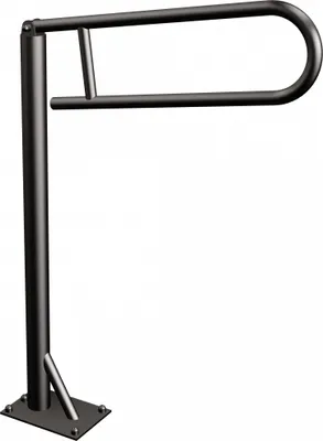 Produktbild von Stützgriff, barrierefrei, schwarz, U-Griff, mit Bodenstütze, Sicherheitsgriff, Haltegriff, gerade ,63 cm, halb-oval drehbar