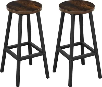 Produktbild von Klihome Barhocker rund, mit Metallgestell, Fußstütze, für Bar Kücheninsel Esszimmer, Vintagebraun