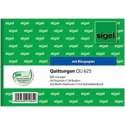 Produktbild von SIGEL QU625 Quittungen, mit Sicherheitsdruck, A6 q, mit Blaupapier, 2 x 50 Blatt