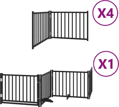 Obrázek produktu pro vidaXL 12dílná brána pro psy s dvířky skládací černá 960 cm topolové dřevo