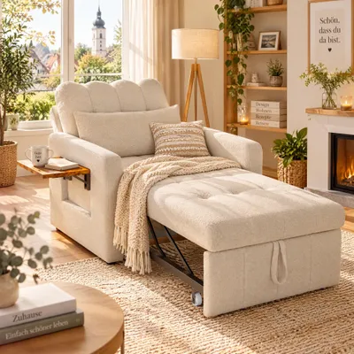 Imagen del producto de Sillón reclinable 3 en 1 con función de cama, sofá cama, sillón plegable con respaldo ajustable, extensible, 190x108x86 cm, color beige