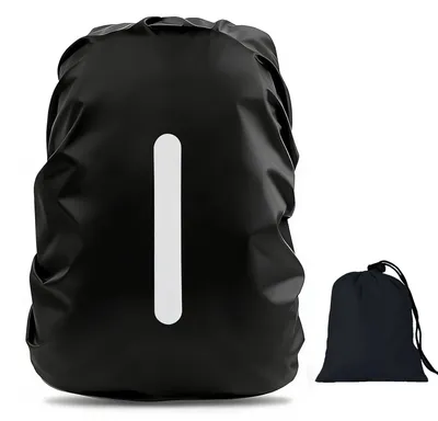 Produktbild von Wasserdichter Regenhülle für Rucksack und Schultasche mit Reflektoren, schwarz, 45 Liter