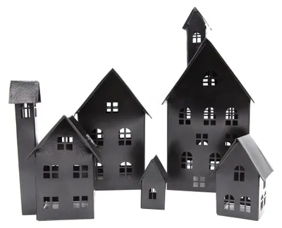 Produktbild von Set aus 5 dekorativen Metallhäusern für Garten und Balkon