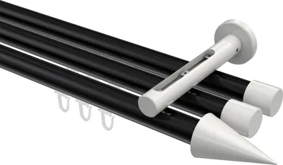 Produktbild von Interdeco Innenlaufstange / Gardinenstange mit Innenlauf Schwarz / Weiß, Typ Siteno Savio (Kegel), 20 mm Ø 3-läufig, 240 cm