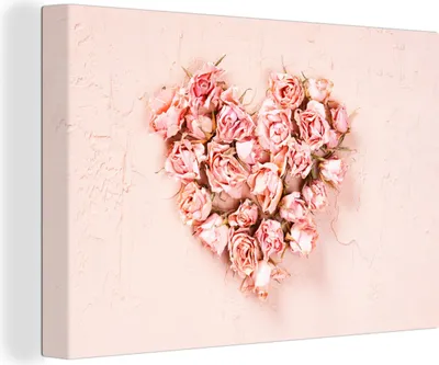 Produktbild von MuchoWow® - Leinwandbilder - Herz - Blumen - Rosa, Wandbild, Wanddeko Bilder Wohnzimmer, 120x80 cm