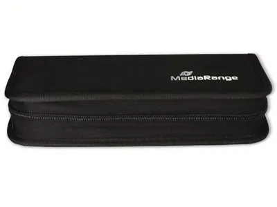 A black zippered case for storing SD cards and USB sticks.