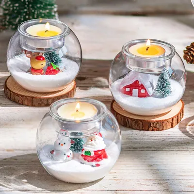 3er-Set Glasthelichtthalter mit Weihnachtsfiguren, 8 cm