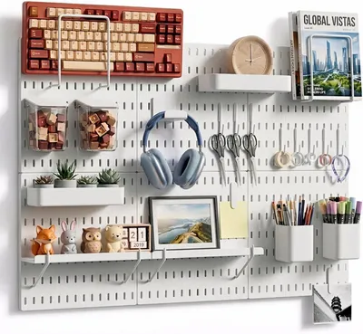 Productafbeelding van Keepo peg board wall organizer - Plastic pegboard panelen - Modulair peg board opbergsysteem voor thuiskantoor