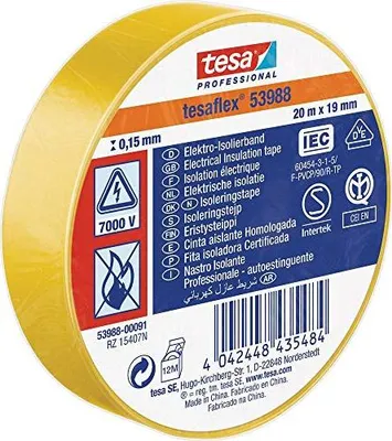 Produktbild von tesa PVC-Elektroisolierband 20m x 19mm, gelb