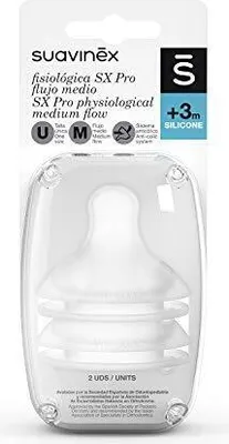 Obrázek produktu pro Suavinex Sx Pro Dudlík silikonový Symetrický průtok M 3 měsíce Transparentní 2 kusy