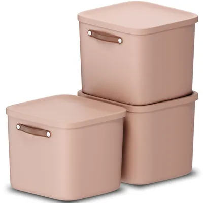 Produktbild von Rotho 3er-Set Aufbewahrungsbox 40L Maloja - Kunststoffbox mit Deckel - Stapelbox 39,5 x 38,0 x 34,0 cm - Plastikbox Ordnungsbox Allzweckkiste