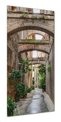 Produktbild von Wallario selbstklebende Duschrückwand 80 x 200 cm mit Motiv Grüne italienische Gasse - mit alten Bögen - Wandverkleidung mit Hochglanzlaminat in Glasoptik