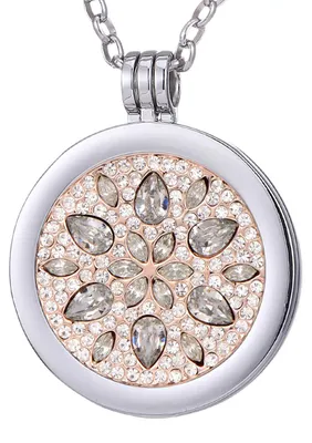 Produktbild von Morella Damen Halskette 70 cm Edelstahl mit Amulett und Coin 33 mm Blüte Zirkonia silber in Schmuckbeutel
