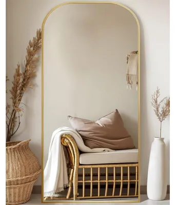 Image de Miroir mural complet, autoportant, incurvé, dimensions : 180,3 x 71,1 cm, finition dorée