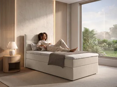 Produktbild von AX LIVING Boxspringbett 120x200 cm Sakarya Creme - Komplett-Set inkl. Topper & Bettkasten, H2/H3
