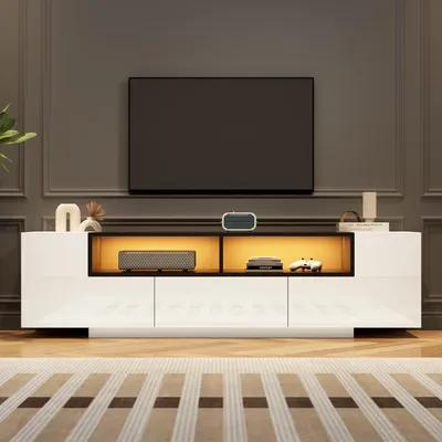 Produktbild von Parrot Uncle Standfernsehschrank, Mit LED-Licht, Fernsehschrank, TV-Ständer, TV-Schrank, Geeignet für 75-Zoll-Fernseher, 180*40*48cm, Weiß+Schwarz