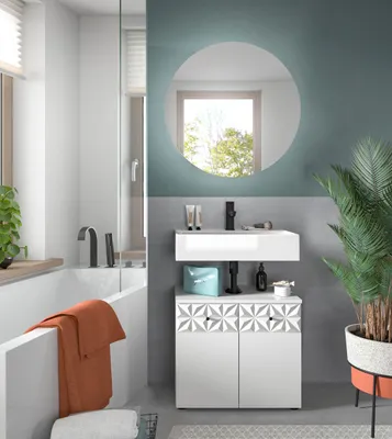 Produktbild von Badezimmer-Set Prisma 4 | weiß / weiß Hochglanz | 2-teilig | ohne Beleuchtung
